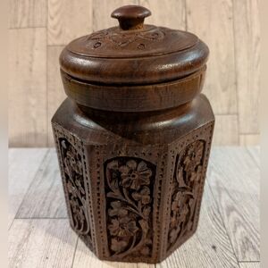 Carved Wooden Floral Jar Made In India